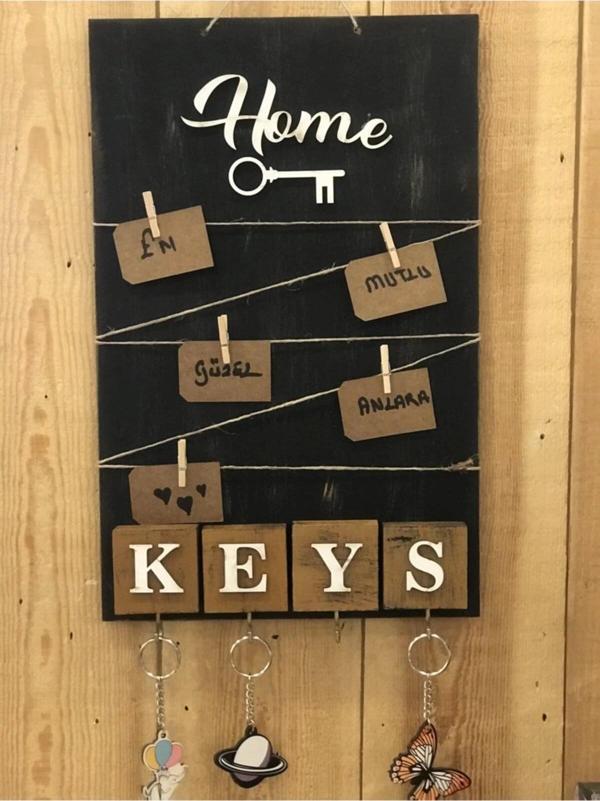 Dekoratif Home Keys Ahşap Resimlik Ve Notluk (siyah) - Image 1