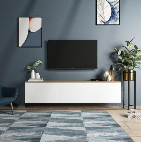 Bmdekor Duvara Asma Neon Meşe Beyaz Tv Sehpası 160 Cm - Image 1