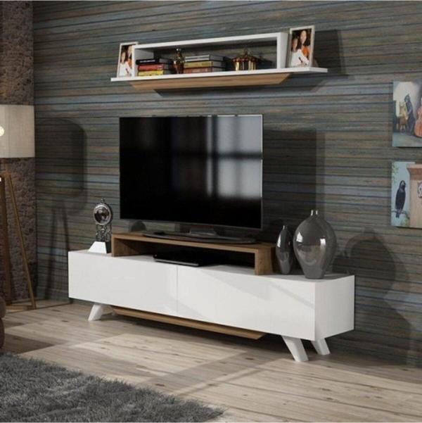 Bmdekor Tv Ünitesi Herry Beyaz Ceviz 150 Cm - Image 1