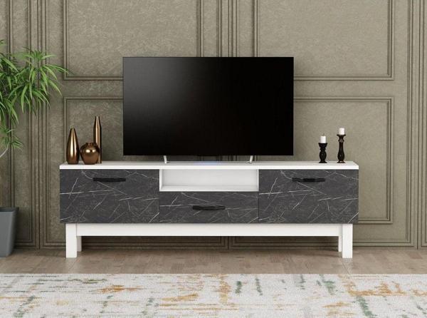 Meltem Çelik - Bmdekor Tv Sehpası Beyaz Mermer Desen 150 Cm - Image 1