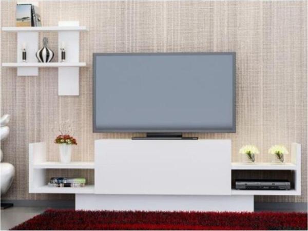 Bmdekor Tv Ünitesi Mürdüm Raflı Beyaz 120 Cm - Image 1