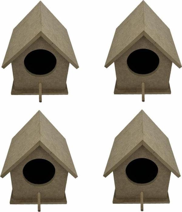 Dörtlü Orta Boy Ahşap Kuş Yuvası 15x16 Cm - Image 1