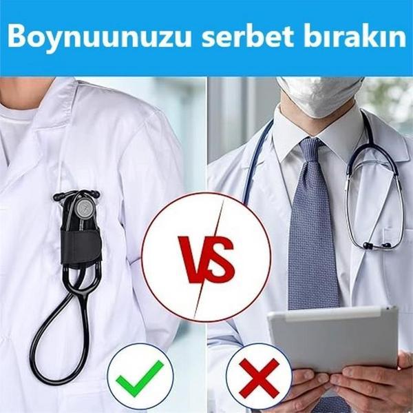 Hakiki Deri Stetoskop Tutucu Organizer Holder Gri - Image 1