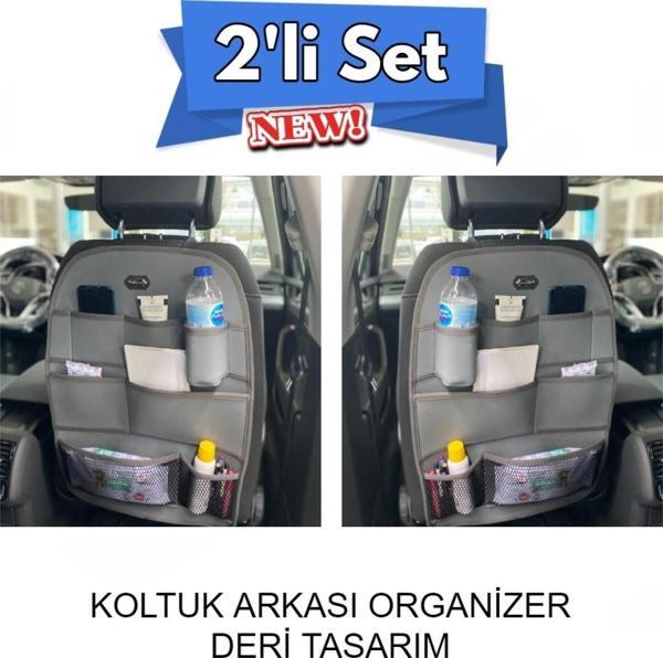 Hyundai İX35 Araç İçi Deri Koltuk Arkası Organizer 2'li Set Düzenleyici Gri - Image 1