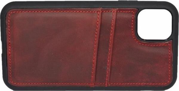 iPhone 13 Hakiki Deri Kapak Back Cover Kartlıklı Telefon Kılıfı Kırmızı - Image 1