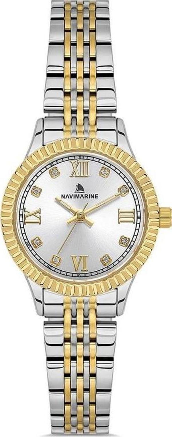 Navimarine NM267-03 Altın Sarı Gümüş Renk Çelik Kadın Kol Saati - Image 1