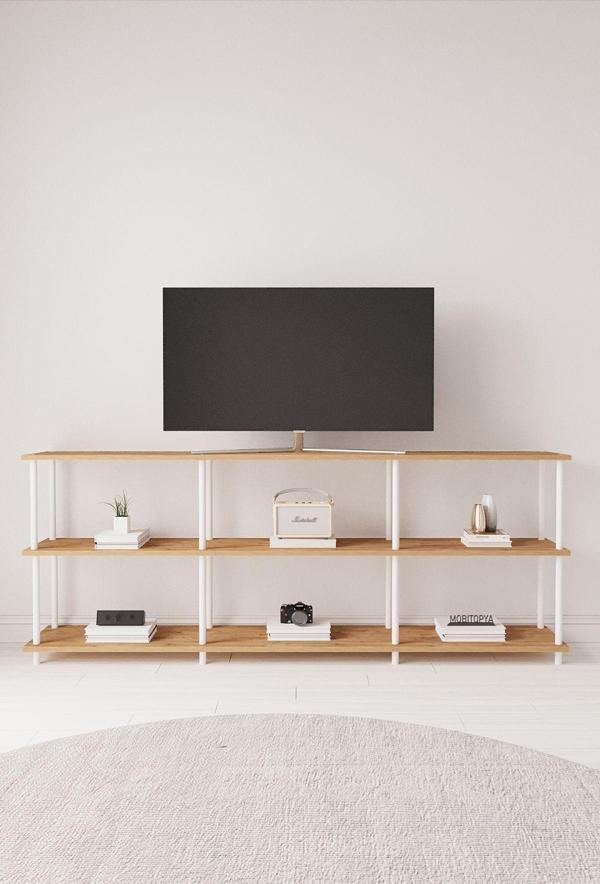 Mobitopya Çevir Kur 200 Cm Atlantik Çam B.d Raflı Tv Sehpası, Tv Ünitesi 200*71*29 Cm - Image 1