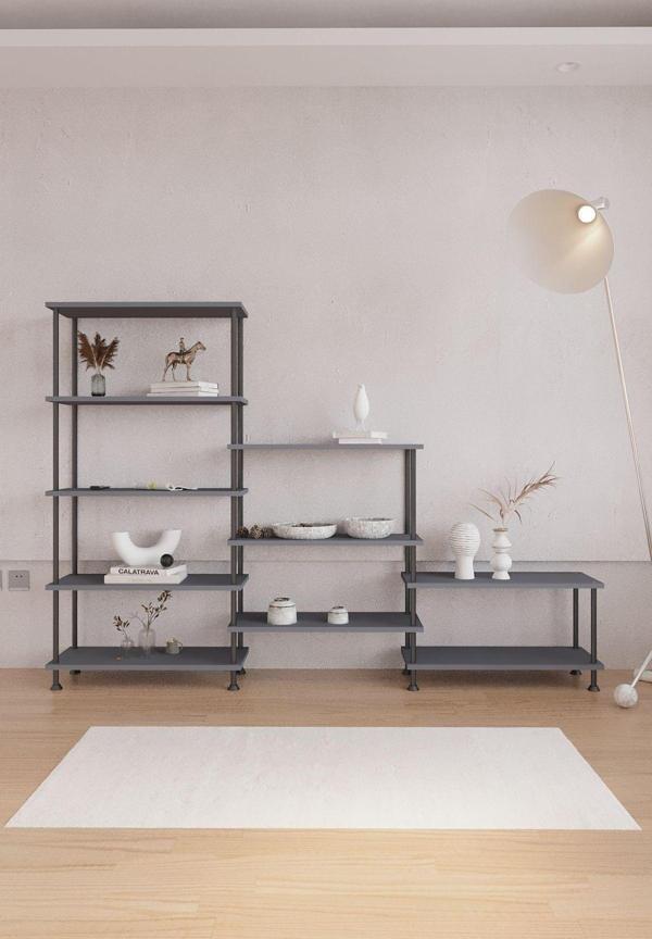 Mobitopya Çevir Kur Antrasit Fonksiyonel Üçlü Kitaplık 138*203*29 cm - Image 1