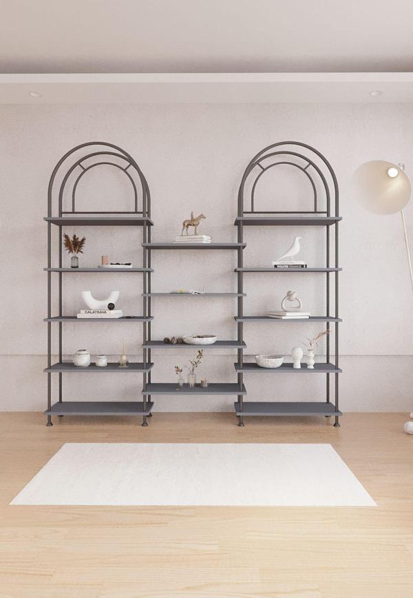 Mobitopya Çevir Kur Bohem Antrasit Modern Dekoratif Kitaplık & Aksesuar Rafı 197*203*29 Cm - Image 1