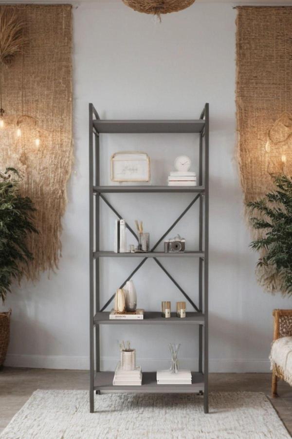 Mobitopya Nilamu Antrasit 65 Cm Kitaplık, Metal Aksamlı, Organizer, Ofis, Ev, 65*170*34 Cm - Image 1