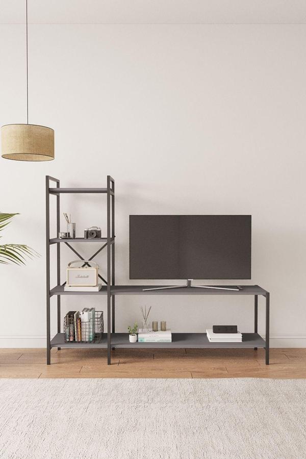 Mobitopya Nilamu Antrasit Tv Ünitesi, Açık Raf, Kitaplık, Ofis, Ev, Salon, Tv Sehpası, Dekoratif 150*135*30 Cm - Image 1