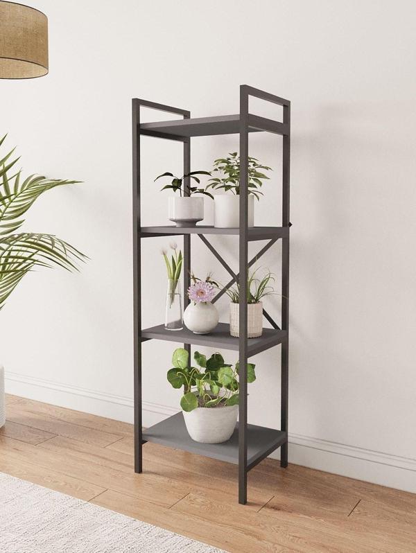 Mobitopya Nilamu Antrasit, 4 Raflı, Metal Aksamlı, Kitaplık, Organizer, Ofis, Ev, Dekoratif 45*135*30 Cm - Image 1