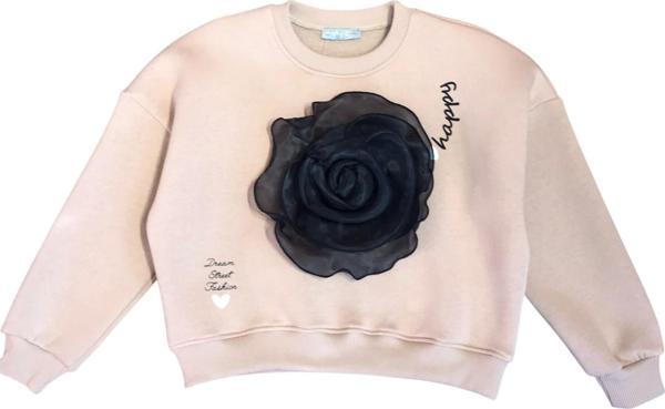 Kız Çocuk  Çiçek Akseuarlı Sweatshirt - Image 1