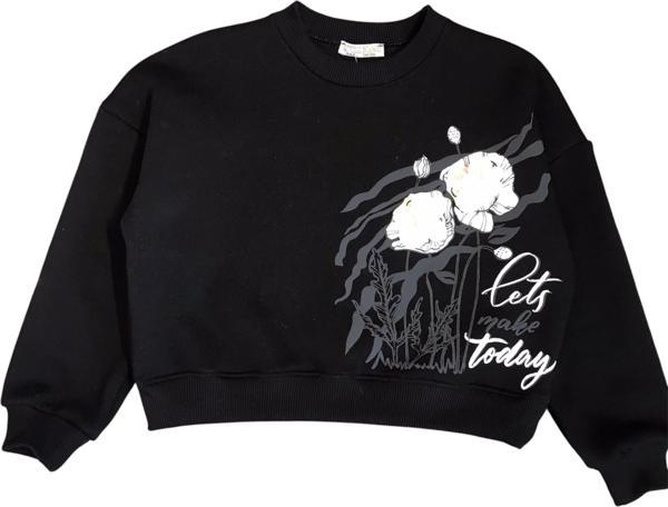 Kız Çocuk Şardonlu Çiçek Detaylı Sweatshirt - Image 1