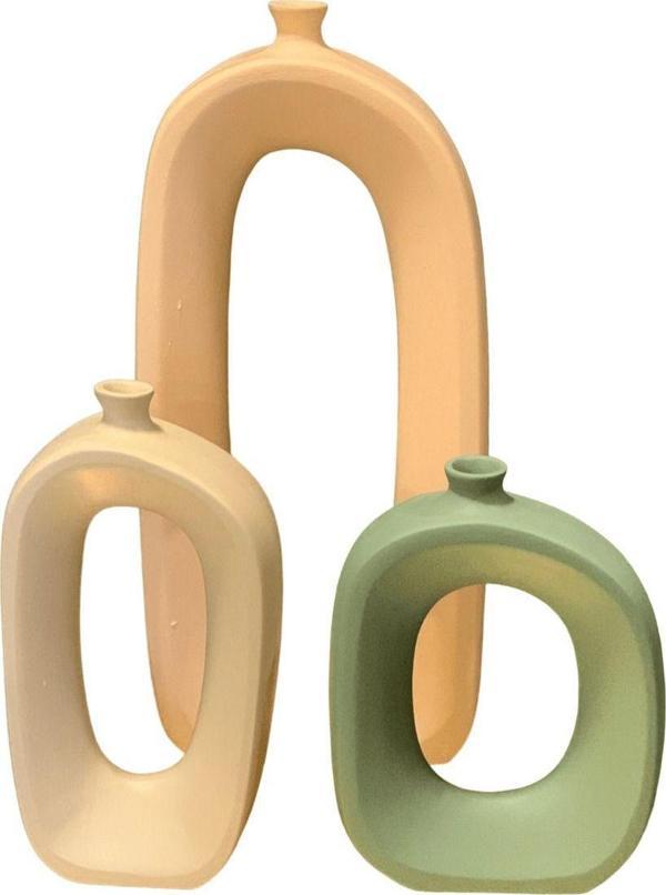 By Ari Ev Dekorasyon Üçlü İskandinav Tarzı Oval Seramik Vazo Set Vz258-6 - Image 1