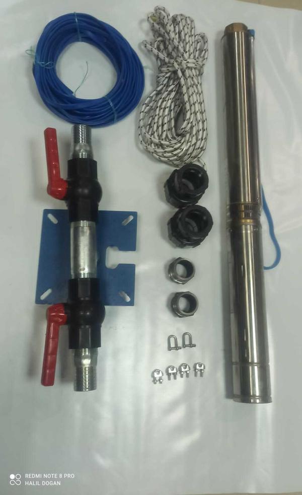 4SD6/8 1 HP ALARKO TRİFAZE 35 MT YASSI KABLOLU  70 MT HALATLI ÇİFT VANALI AKITMA BAŞLIKLI TAKIM DALGIÇ POMPA - Image 1