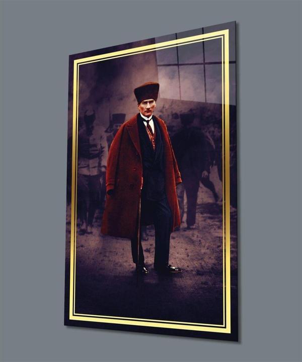 İdealizbiz Atatürk Portre Dikey Cam Tablo Hediyelik Büyük Tablo Ev Ofis Dekoru - Image 1