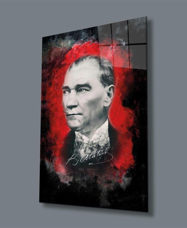 İdealizbiz Atatürk Portresi Uv Baskılı Cam Tablo, Ev Ve Ofis Duvar Dekoru Hediyelik - Image 1