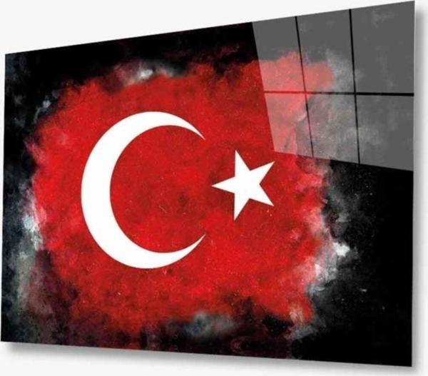 İdealizbiz Türk Bayrağı Siyah Fon Cam Tablo - Image 1