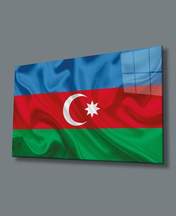 İdealizbiz Dalgalı Azerbaycan Bayrağı Cam Tablo, Uv Baskılı Ve Temperli, Hediyelik - Image 1