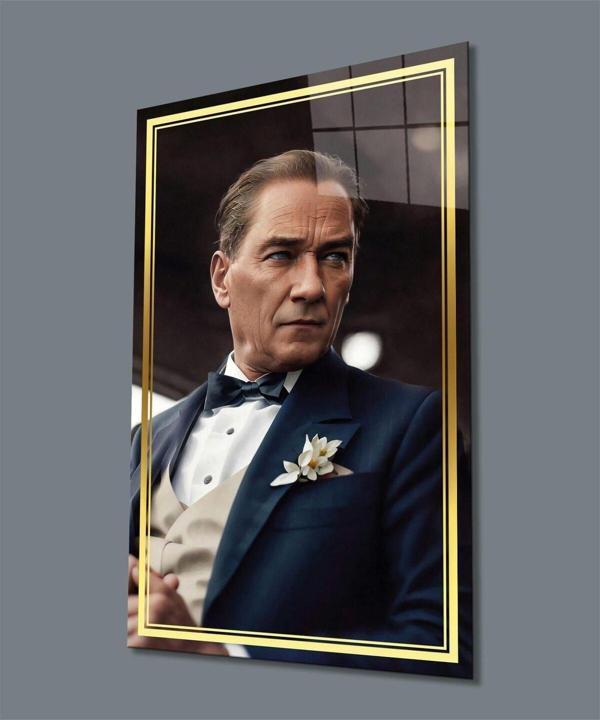 İdealizbiz Atatürk Portre Dikey Cam Tablo Hediyelik Büyük Tablo Ev Ofis Dekoru - Image 1