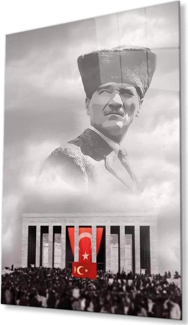 İdealizbiz Atatürk Cam Tablo 4Mm Dayanıklı Temperli Cam, Atatürk Glass Wall Art - Image 1