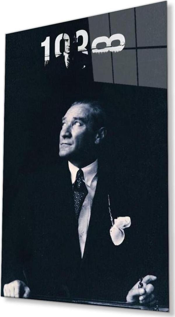İdealizbiz Atatürk Cam Tablo 4Mm Dayanıklı Temperli Cam, Atatürk Glass Wall Art - Image 1