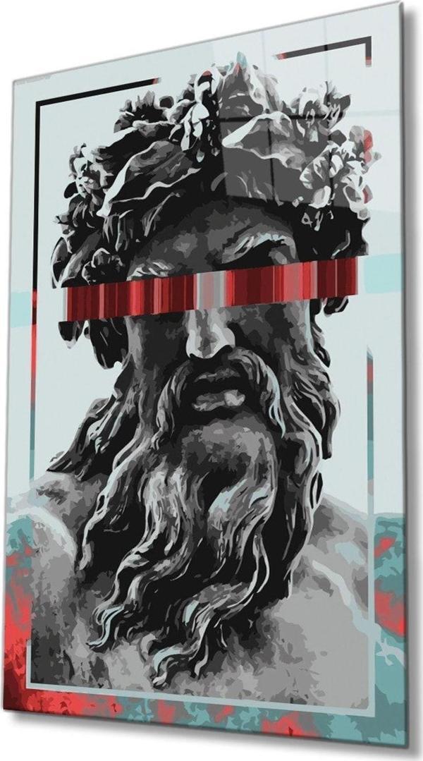 İdealizbiz Heykel Zeus Cam Tablo, Ev Ve Ofis Duvar Dekoru Hediyelik Büyük Tablo Dayanıklı Cam - Image 1