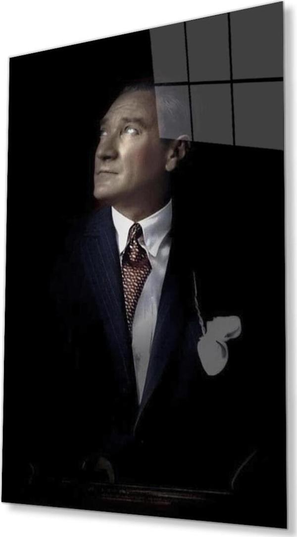 İdealizbiz Atatürk Cam Tablo 4Mm Dayanıklı Temperli Cam, Atatürk Glass Wall Art - Image 1