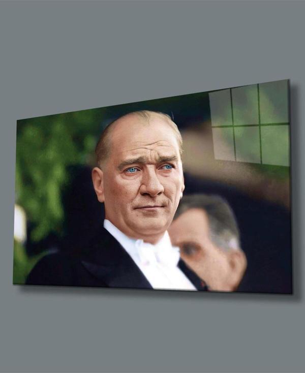 İdealizbiz Atatürk Portre Cam Tablo Büyük Hediyelik Ev Ofis Dekoru - Image 1