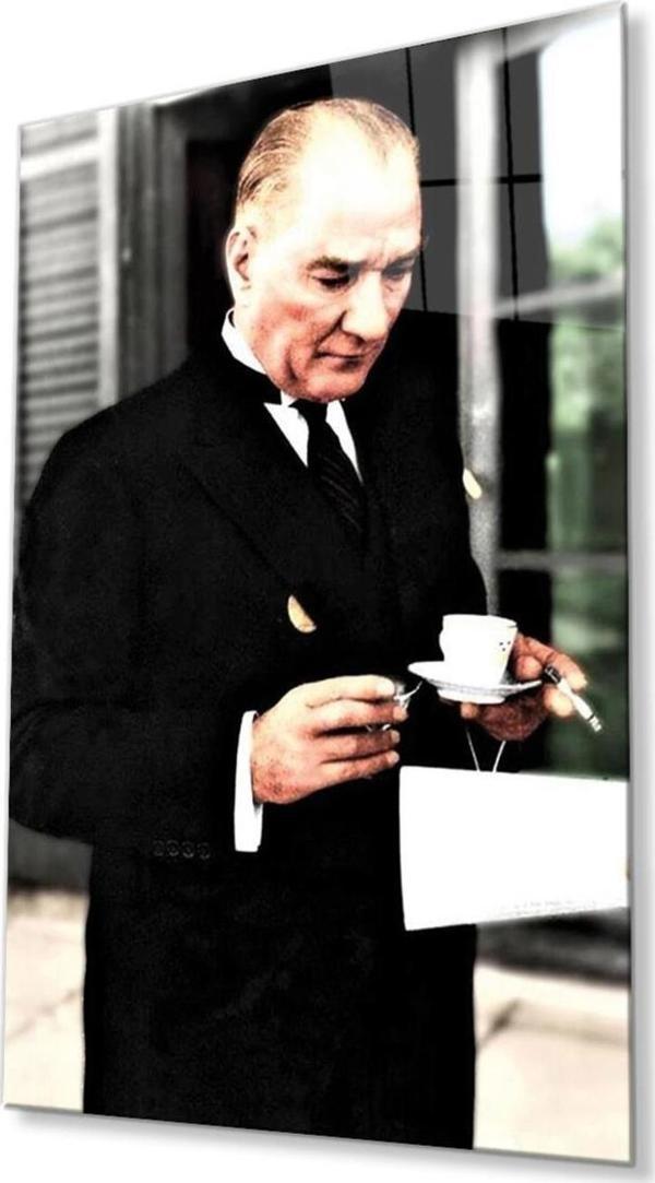 İdealizbiz Atatürk Cam Tablo 4Mm Dayanıklı Temperli Cam, Atatürk Glass Wall Art - Image 1
