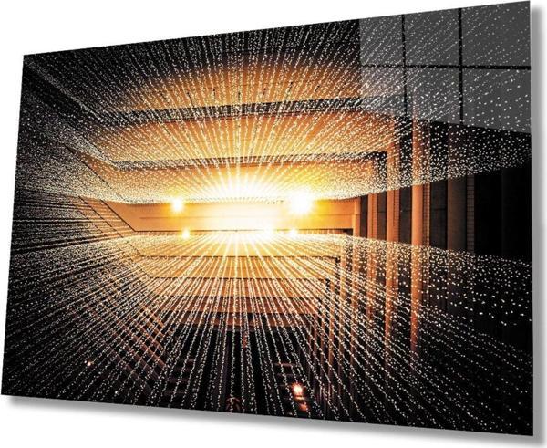 İdealizbiz Geometrik Işıklı Bina Cam Tablo, Ev Ve Ofis Duvar Dekoru Hediyelik Büyük Tablo Dayanıklı Cam - Image 1