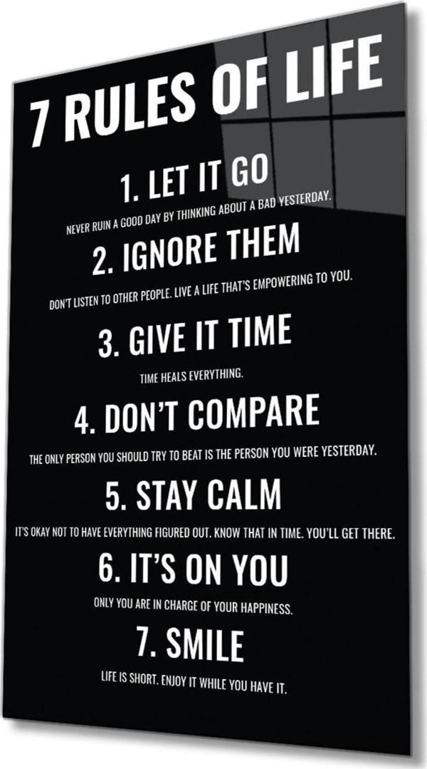 İdealizbiz 7 Rules Of Life Hayatın 7 Kuralı Ev Ve Ofis Duvar Dekoru Hediyelik Büyük Tablo Dayanıklı Cam - Image 1