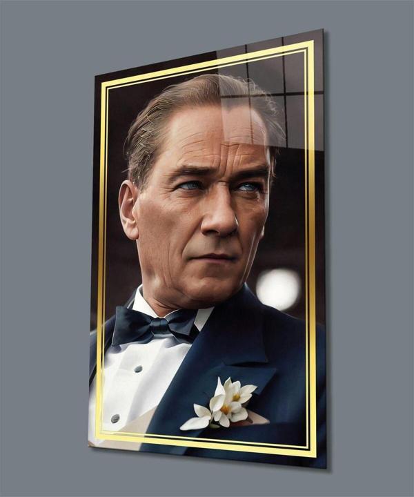 İdealizbiz Atatürk Portre Dikey Cam Tablo Hediyelik Büyük Tablo Ev Ofis Dekoru - Image 1
