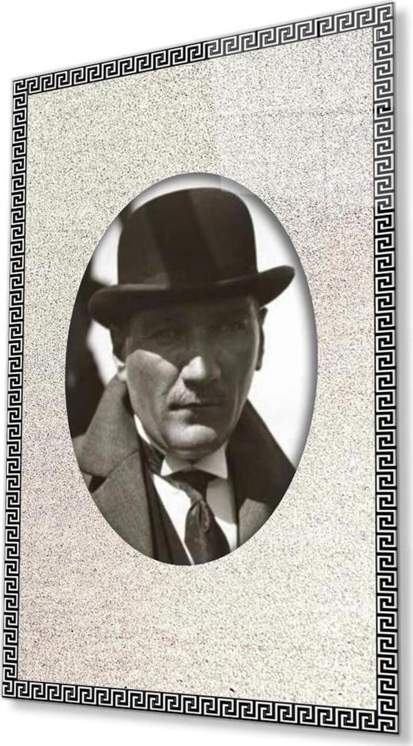 İdealizbiz Çerçeveli Atatürk Cam Tablo 4Mm Dayanıklı Temperli Cam, Framed Atatürk Glass Wall Art - Image 1