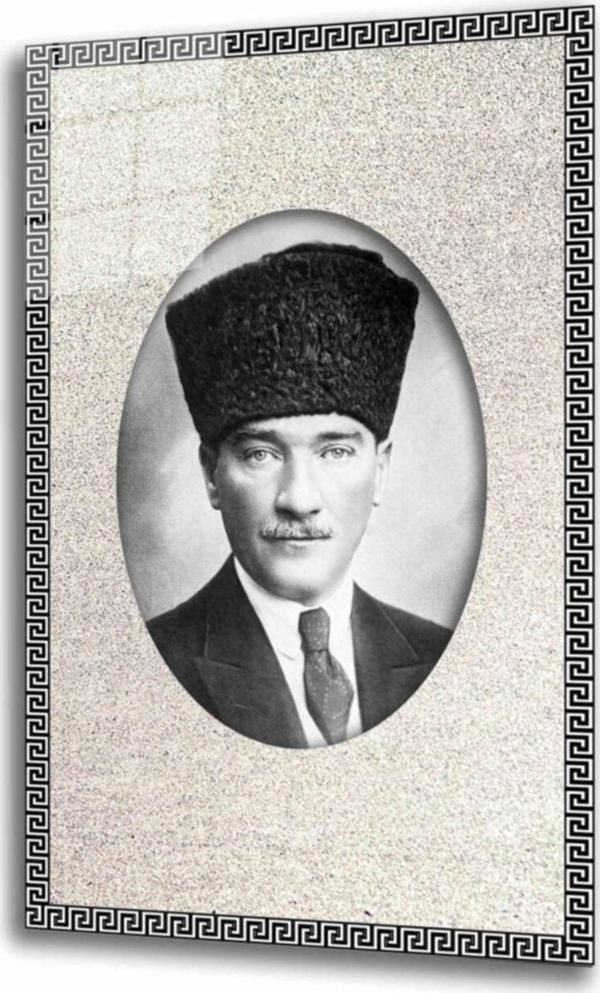 İdealizbiz Siyah Atatürk Cam Dayanıklı Temperli Cam Tablo 4 Mm - Image 1