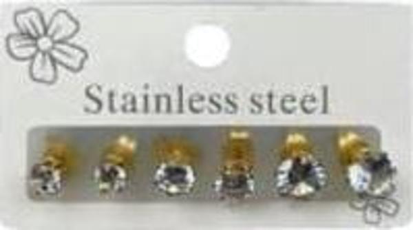 Stainless Steel Kadın Çelik Gold 3'lü Taşlı Küpe - Image 1