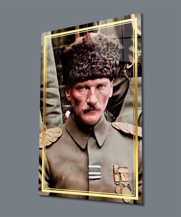 İdealizbiz Atatürk Portre Dikey Cam Tablo Hediyelik Büyük Tablo Ev Ofis Dekoru - Image 1