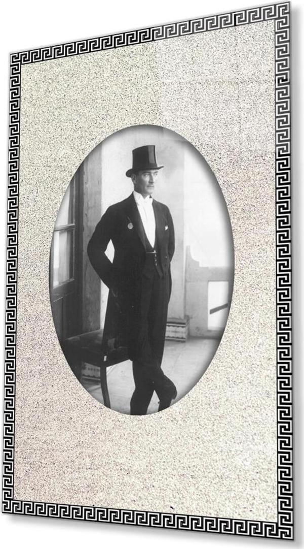 İdealizbiz Çerçeveli Atatürk Cam Tablo 4Mm Dayanıklı Temperli Cam, Framed Atatürk Glass Wall Art - Image 1
