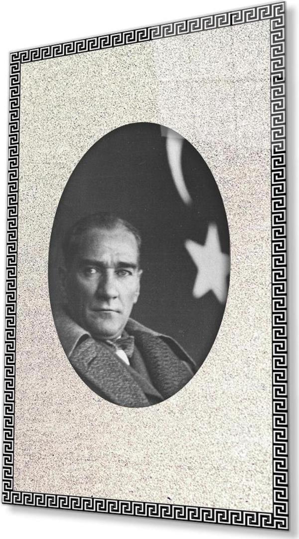 İdealizbiz Çerçeveli Atatürk Cam Tablo 4Mm Dayanıklı Temperli Cam, Framed Atatürk Glass Wall Art - Image 1