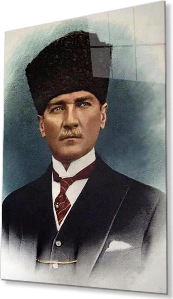 İdealizbiz Atatürk Cam Tablo 4Mm Dayanıklı Temperli Cam, Atatürk Glass Wall Art - Image 1