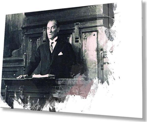 İdealizbiz Atatürk Cam Tablo 4Mm Dayanıklı Temperli Cam, Atatürk Glass Wall Art - Image 1