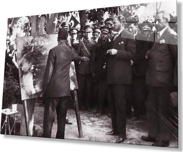 İdealizbiz Atatürk Cam Tablo 4Mm Dayanıklı Temperli Cam, Atatürk Glass Wall Art - Image 1