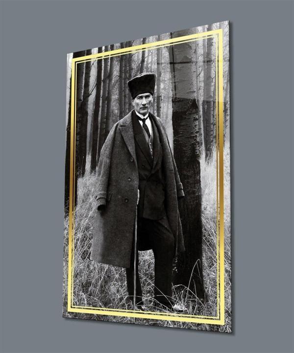 İdealizbiz Atatürk Dikey Cam Tablo Hediyelik Büyük Tablo Ev Ofis Dekoru - Image 1