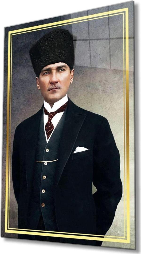 İdealizbiz Atatürk Cam Tablo Ev Ve Ofis Duvar Dekoru Hediyelik Büyük Tablo Dayanıklı Cam - Image 1