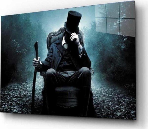 İdealizbiz Asalı Şapkalı Adam Cam Tablo, Ev Ve Ofis Duvar Dekoru Hediyelik Büyük Tablo Dayanıklı Cam - Image 1