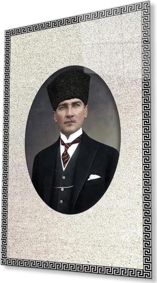 İdealizbiz Çerçeveli Atatürk Cam Tablo 4Mm Dayanıklı Temperli Cam, Framed Atatürk Glass Wall Art - Image 1