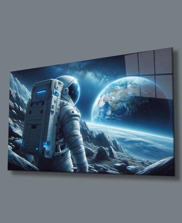 İdealizbiz Uzay Görseli Astronot Cam Tablo Yapay Zeka Hediyelik Büyük Tablo Ev Ofis Dekoru - Image 1