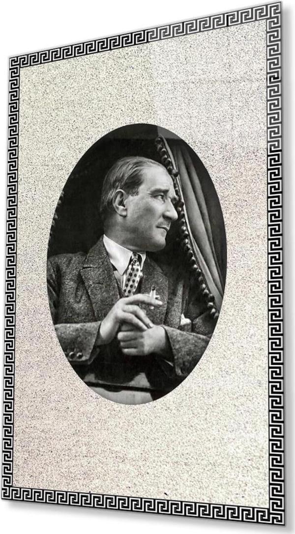 İdealizbiz Çerçeveli Atatürk Cam Tablo 4Mm Dayanıklı Temperli Cam, Framed Atatürk Glass Wall Art - Image 1