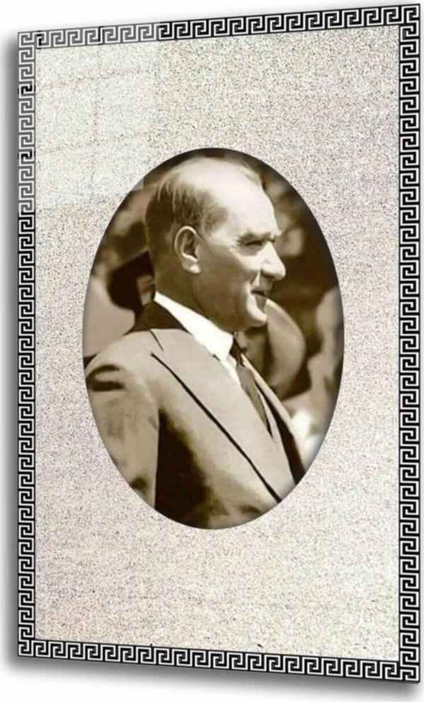 İdealizbiz Bej Dayanıklı Temperli Cam Atatürk Tablo 4 Mm - Image 1